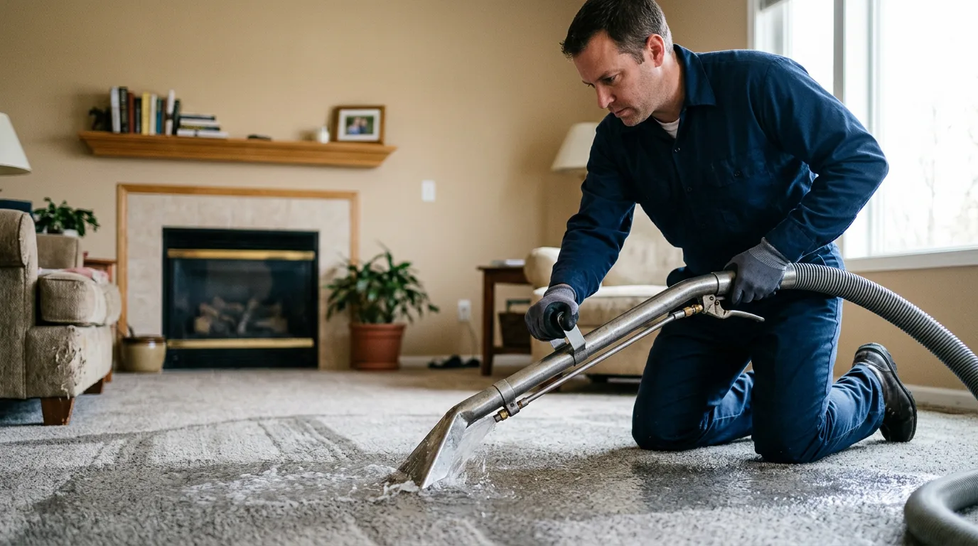 Water damage restoration technician working near Oconee, IL